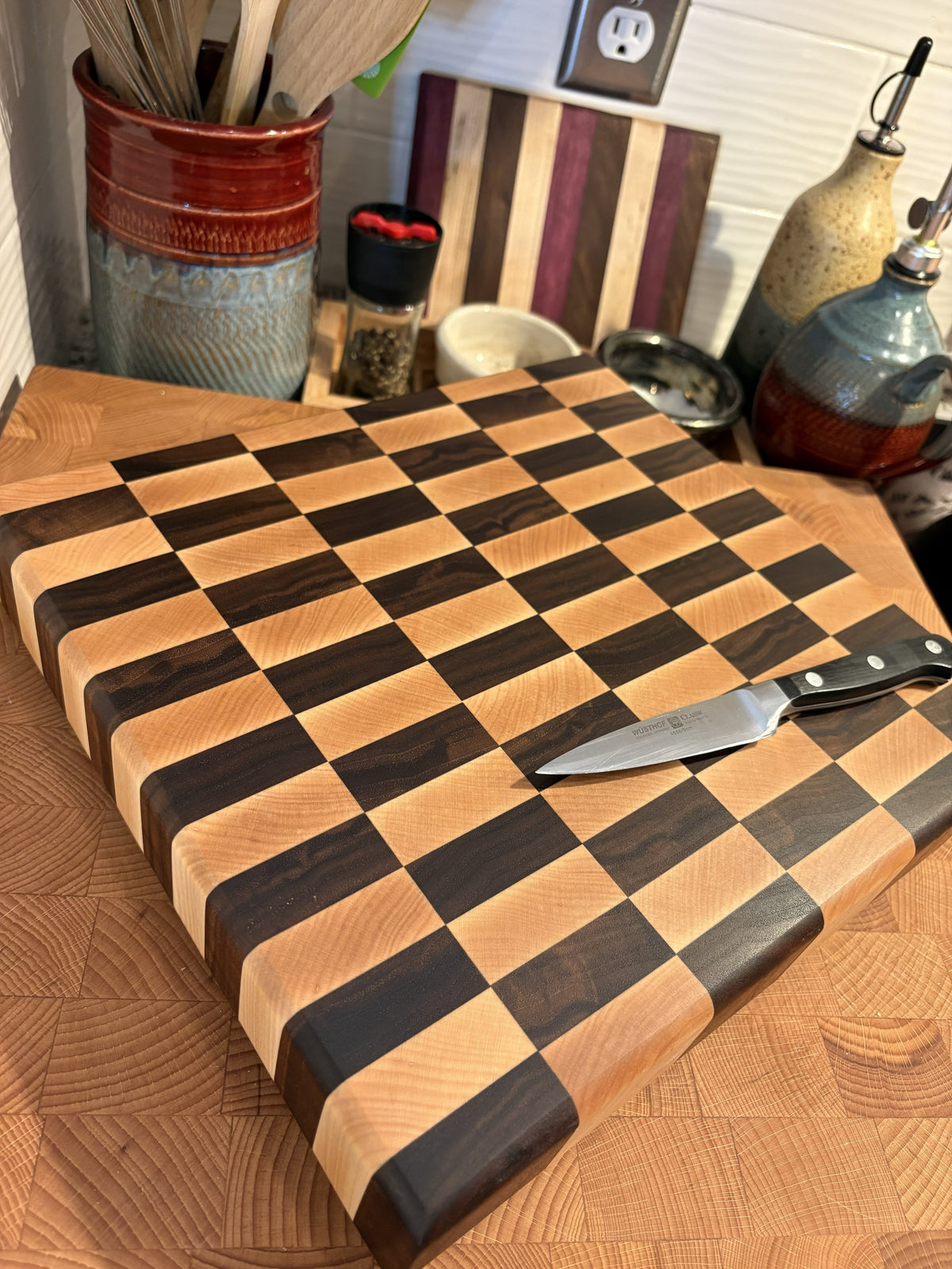 Large Maple & Walnut Checker Cutting Board (end grain)