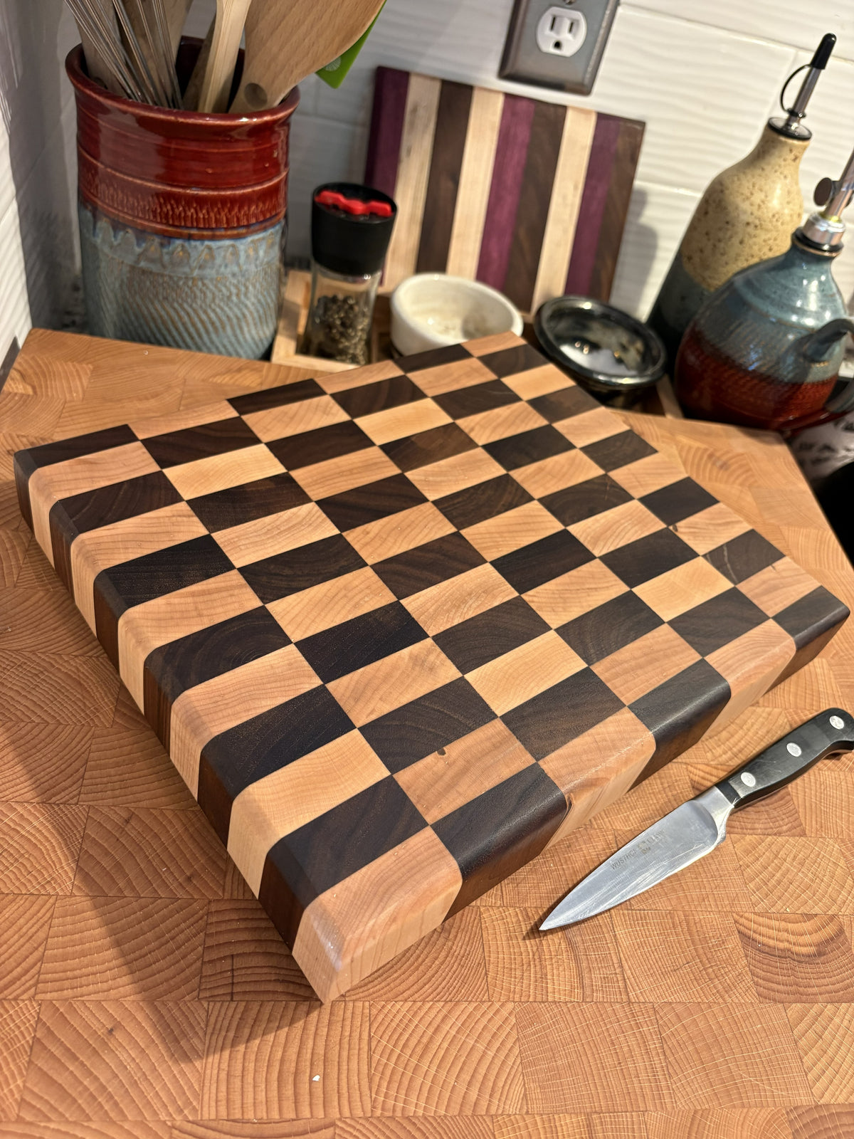 Medium Maple & Walnut Checker Cutting Board (end grain)